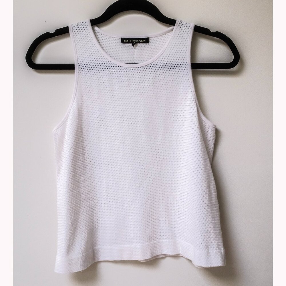 Rag & Bone/JEAN The Atlantis Perforated Muscle Mesh Tank Top In White Size XS